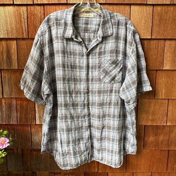 EUC Tommy Bahama Gray Linen Plaid Short Sleeve Camp Shirt in Men's X-Large - Picture 1 of 9